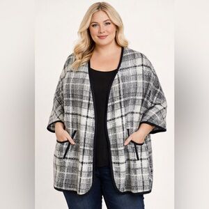 Cynthia Rowley Wool Blend Plaid Open Cardigan